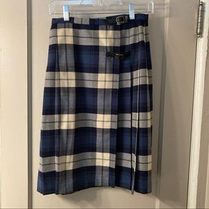 Eddie Bauer Blue Plaid Pleated Wrap Skirt